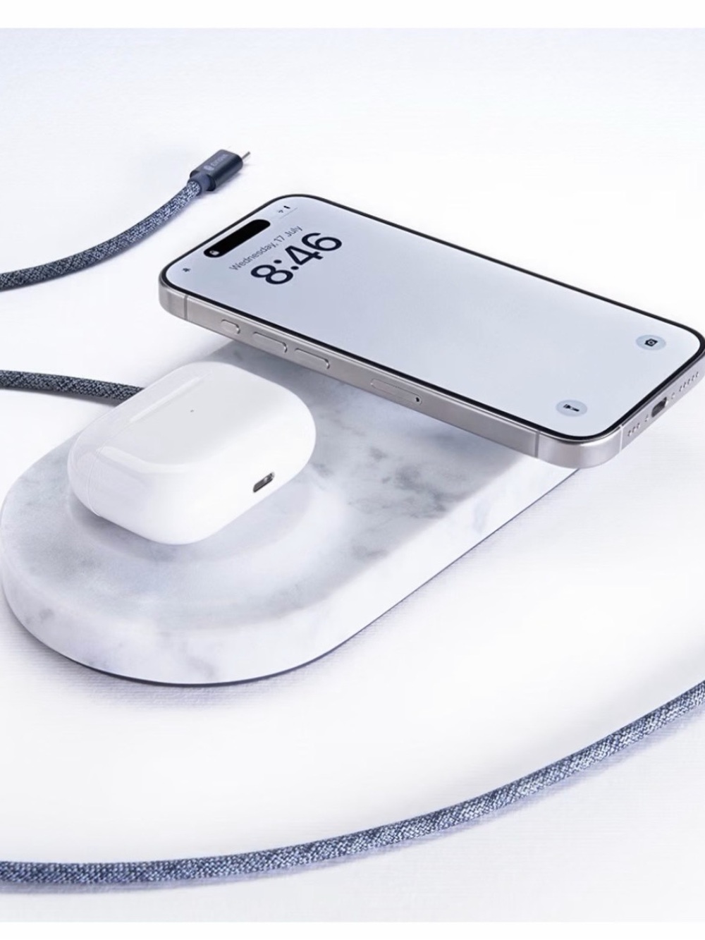 Dual Wireless Charging Pad in Genuine Marble